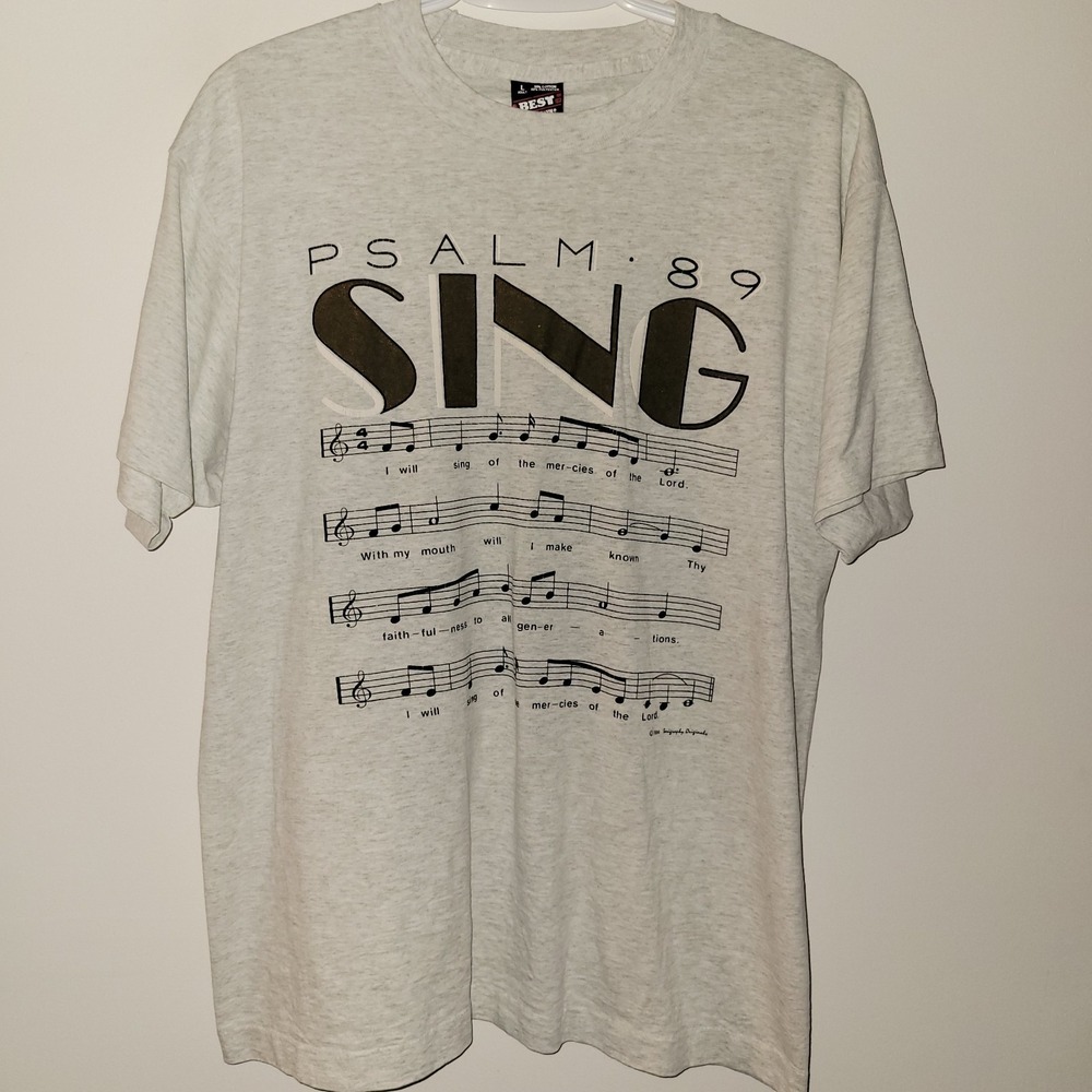 Vintage Single Stitch Psalm 89 Christian Jesus T-Shirt Size Large Heather Gray